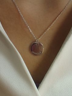 For Ready-to-ship items search here, https://etsy.me/39BDvMS Personalized Disk Necklace / Sterling Silver Bridesmaid Gift / Personalized Jewelry / Custom Necklace / Engraved Coin Necklace About Features- * Made to order * Materials: 925 Sterling Silver * Gold color: Yellow Gold Plating, White Gold Plating, and Rose Gold Plating * Layaway Plan Available * SKU: N164 Price is for a pair of earrings. If you need only one side, please message me for quote. As a reference, I've included the widths of Dainty Sterling Silver Custom Necklace For Everyday, Dainty Sterling Silver Necklace For Everyday, Minimalist Silver Name Necklace As Gift, Elegant Hand Stamped Initial Pendant Necklace, Elegant Everyday Hand Stamped Charm Necklaces, Minimalist Hand Stamped Sterling Silver Necklaces, Silver Sterling Engraved Name Necklace, Minimalist Custom Necklace With Round Sterling Silver Pendant, Minimalist Sterling Silver Custom Necklace With Round Pendant