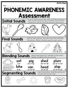 the phonicic awareness poster is shown in black and white, with an image of various