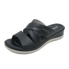 Meet your new go-to sandals for comfort and style - the Siketu Candace Cushioned Slide Sandals. With their cushioned insole and easy slip-on design, these sandals provide all-day comfort without sacrificing on-trend style. Perfect for any casual occasion, these sandals effortlessly elevate any outfit. 1.57'' heel Slip-on PU upper Synthetic Arch support footbed™ Cushioned Insole™ Anti-skid rubber sole Comfortable Synthetic Platform Slippers With Arch Support, Comfortable Gel Cushioned Slides For Beach, Comfortable Open Toe Sandals With Gel Cushioning, Slip-on Synthetic Sandals With Cushioned Footbed, Comfortable Slide Sandals With Gel Cushioning, Slip-on Sandals With Cushioned Footbed, Comfortable Black Slip-on Wedge Sandals, Comfortable Slides With Gel Cushioning For Vacation, Comfortable Sport Sandals With Gel Cushioning For Vacation