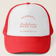 This hat effortlessly combines retro charm with a modern twist, featuring a stylish design in red. Whether you're hitting the beach or hitting the town, this trucker hat is a chic accessory to celebrate the bride's special day. Embrace the playful vibes with the Retro Modern Vntage Red Bachelorette Trucker Hat — a trendy addition to your bachelorette party ensemble. Vintage White Trucker Hat For Summer, Red Trucker Hat For Beach, Vintage White Trucker Hat For Beach, Retro Red Beach Hat, Vintage Adjustable Trucker Hat For Summer, Vintage Trucker Hat For Summer Beach, Retro Red Summer Hats, Summer Wedding Mini Hat, Bachelorette Party Adjustable Trucker Hat