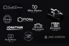 the logos for photographers are displayed on a black background