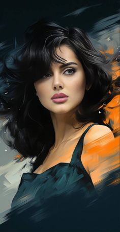 a painting of a woman with black hair