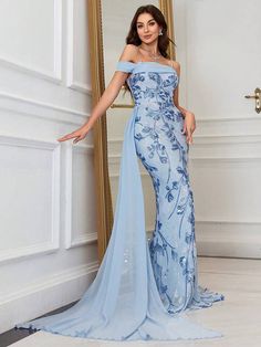 Women's & Men's Clothing, Shop Online Fashion Embroidered Mermaid, Open Shoulder Dress, Preppy Prom, Formal Ball Gown, Gown For Women, Business Formal Dress, Coachella Dress, Boho Bridesmaid, Formal Dresses Gowns