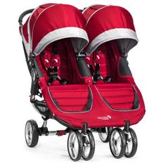 two baby strollers are shown next to each other