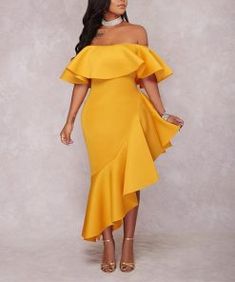 Sexy Split Off-the-shoulder Maxi Evening Dress – debulp Yellow Off-shoulder Maxi Dress For Party, Yellow Off-shoulder Midi Dress For Party, Off Shoulder Ruffle Dress, Velvet Evening Dress, Afrikaanse Mode, Shoulder Ruffle Dress, Casual Party Dresses, Sequin Evening Dresses, Perfect Prom Dress