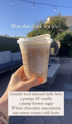 someone holding up a cup of coffee with the caption, wow this drink is a 9 / 10