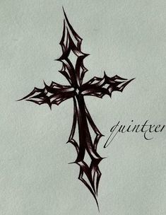 a drawing of a cross with the word quintizer written below it in cursive writing