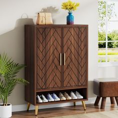 Walnut Shoe Cabinet Shoe Cabinet With Doors, Entryway Shoe Cabinet, Slim Shoe Cabinet, Shoe Types, Wooden Shoe Storage, Shoe Cabinet Entryway, Wooden Shoe Cabinet, Shoe Organizer Entryway, Shelves For Living Room