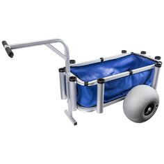 a blue and silver cart with wheels