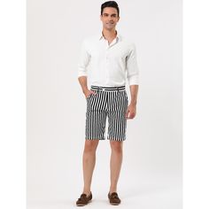 These chino shorts feature vertical stripes all over, slanted front pockets, welt pockets, and a zip fly. Perfectly match with your daily shirts or casual sneakers. Suitable for office, business, or daily wear. Also, a good choice in warm weather. Slim fit and smart look, splendid for leisure, daily, outdoor, vacation, beaches, etc. White Cotton Shorts With Vertical Stripes, Casual Cotton Shorts With Vertical Stripes, Casual Cotton Vertical Stripes Shorts, Mens Denim Shorts, Outdoor Vacation, Mens Shorts Summer, Summer Stripes, Shorts White, Business Dresses