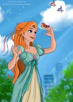 the princess from disney's little mermaid is holding her hand up in the air