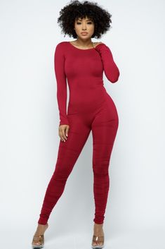 This burgundy long sleeve jumpsuit is a must have! The scrunch detail sets this jumpsuit apart. This jumpsuit is available in Black, Olive and Burgundy. BUNDLE AND SAVE! BUY 2 OR MORE JUMPSUITS TO GET THEM FOR $27.20 EACH! MIX AND MATCH THE COLORS AND SIZES! ﻿Discount Applied at Checkout! Product Details Solid Color Jumpsuit Zipper Back Scrunch Detail 65% Cotton 30% Nylon 5% Spandex Red Stretch Jumpsuits And Rompers For Fall, Red Long Sleeve Bodysuit For Fall, Red Long Sleeve Jumpsuits And Rompers For Fall, Red Long Sleeve Jumpsuit For Loungewear, Red Long Sleeve Jumpsuits And Rompers For Loungewear, Trendy Red Long Sleeve Jumpsuits And Rompers, Solid Color Jumpsuits, Black Olive, Long Sleeve Jumpsuit