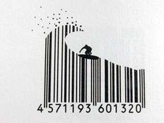 a bar code with a man riding a surfboard on the top of a wave