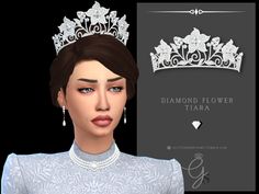 a woman wearing a tiara next to a black and white box with the words diamond flower tiara on it