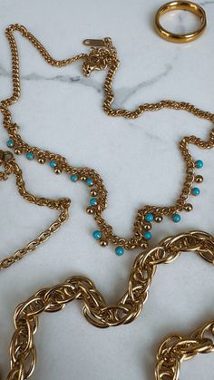 - 18k Gold Plated - Stainless Steel Filled - Water-resistant - Hypoallergenic Adjustable Gold Turquoise Necklace With Beaded Chain, Trendy Turquoise Beaded Chain Jewelry, Gold Turquoise Necklace With Beaded Chain As Gift, Elegant Adjustable Gold Turquoise Necklace, Elegant Gold Adjustable Turquoise Necklace, Elegant Gold Turquoise Adjustable Necklace, Mood Jewelry, Girl Necklace, Girls Necklaces