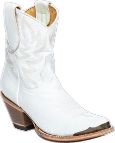 White Boots For Western-themed Events, White Western Boots For Western-themed Events, White Leather Boots For Western-themed Events, White Pointed Toe Boots For Western-themed Events, White Round Toe Heeled Boots For Western Events, White Snip Toe Heeled Boots For Rodeo, Western Style White Ankle Boots, White Western Boots With Square Toe, White Western Boots With Snip Toe