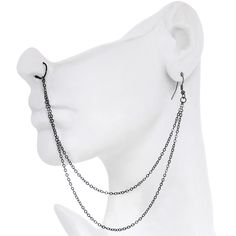 20 Gauge (.8mm), 5/16"(8mm), 7" Black Plated Chain , Fishhook Earring for Pierced Ear, Anodized over 316L Surgcial Grade Stainless Steel nose hoop, Handmade in the USA Be ready to pillage and plunder with this black-plated ear to nose chain. 20 gauge 5/16" anodized over surgical steel nose hoop with black plated 7" chain for pierced ear and nose. Ear To Nose Chain, Nose Chain, Nostril Piercing, Gothic Costume, Alt Aesthetic, Mode Emo, Cool Ear Piercings, Kacamata Fashion, Desired Reality