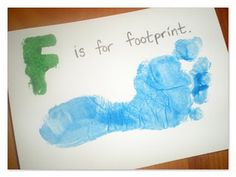 a child's handprint with the letter f is for footprint