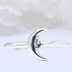 "☉ Metal Type: Sterling Silver. ☉ Metal Stamp or Hallmark: .925 ☉ Metal Purity: 92.5% Sterling. ☉ Face Measurements From South To North: 9mm(0.35\") Custom orders welcome!" Adjustable Moon Shaped Promise Ring, Adjustable Nickel-free Moon-shaped Ring, Adjustable Crescent Nickel-free Rings, Spiritual Silver Ring With Moon Charm, Symbolic Moon-shaped Adjustable Rings, Adjustable Moon Shaped Symbolic Rings, Sterling Silver Moon Charm Ring, Adjustable Rings With Moon Charm, Sterling Silver Ring With Moon Charm