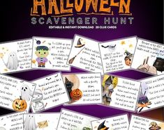 a halloween scavenger hunt with lots of cards