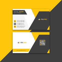 two sided business card with black and yellow accents