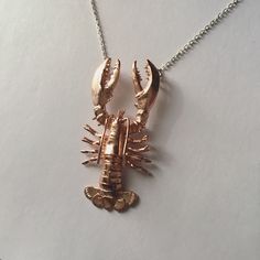 "Lobster necklace is hand carved in brass and is rose gold plated. Lobsters are crustaceans, they have hard shells like crab and crayfish. Lobsters grow by molting, or shedding their shells and if they can lose claws, legs, they are able to regenerate them. These are some of the reasons lobsters signify growth, regeneration, transformation. They are associated with lunar symbolism; cyclic occurrences. They are governed by the water element, thus they represent emotions, intuition, healing and fl Lobster Jewelry, Lobster Necklace, Crescent Moon Jewelry, Pinterest Ideas, Witch Jewelry, Pagan Jewelry, Necklace Rose Gold, Star Chain, Symbolic Jewelry