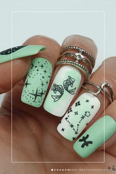 50 pisces nails designs Zodiac Nail Designs, Pieces Zodiac, Cute Nails For Fall, Almond Acrylic Nails