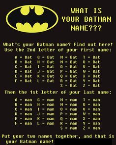 an old batman poster with the words what's your batman name?