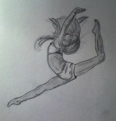 a pencil drawing of a girl doing a handstand on the floor with her arms in the air