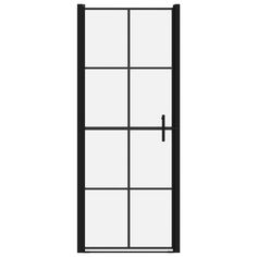 an image of a black door with glass panels on the front and side paneling