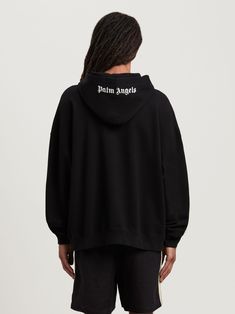 Embroidered Logo Hoodie in black  - Palm Angels® Official