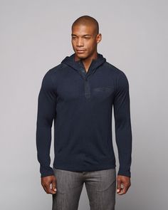 Merino Wool Hooded Henley // Sea Blue (S) Sea Blue, Every Man, Staple Pieces, Blue Sea, Stretch Cotton, Color Matching, Quarter Zip