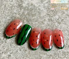 Fruity Nails Design, 3d Nail Art Fruit, Nail Art Fruit Design, Food Nail Art Designs, Nail Art Watermelon, Summer Fruit Nail Art, Nail Fruit Designs, Fruits Nail Art, Fruit Salad Nails