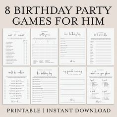 8 birthday party games for him printable instant