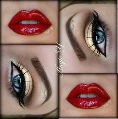 Love a nice red lip!! More Wonder Woman Makeup, Red Lip Makeup, Christmas Makeup, Gold Eyes, Red Lipstick