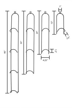 the drawing shows three different sizes and shapes of an umbrella stand, with measurements for each section