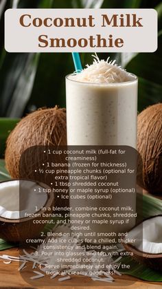 coconut milk smoothie recipe on a wooden table