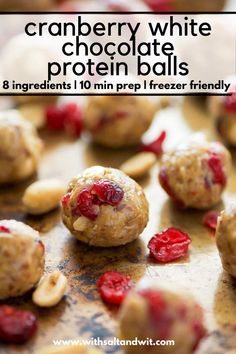 cranberry white chocolate protein balls with text overlay