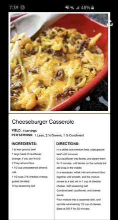 the recipe for cheeseburger casserole is shown