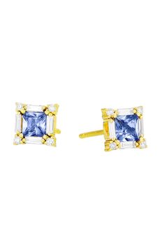 SUZANNE KALAN-Sapphire Stud Earrings-YELLOW GOLD Blue Baguette Diamond Earrings Fine Jewelry, Light Blue Sapphire, Sapphire Stud Earrings, Diamond Baguette, Suzanne Kalan, Sapphire Earrings Studs, Sapphire Studs, Baguette Diamond, White Diamonds