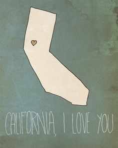 the california i love you map is shown with a heart in it's center