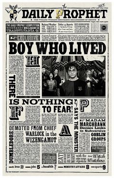 an old newspaper with the words boy who lived on it