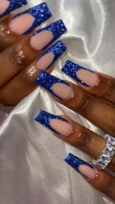 Blue And Silver Nails, Homecoming Nails Blue, Prom Nails Silver, Nails Acrylic Coffin, Blue Glitter Nails