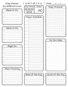 the printable daily planner for kids is shown in black and white, with text that reads