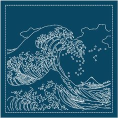 the great wave in blue and white is drawn by hand on a piece of paper