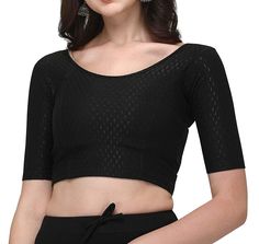 Elbow Sleeve Readymade Blouse Women, Black Dobby Cotton Lycra Stretchable Blouse Blouse For Saree, Stretchable Blouse, Cotton Lycra Fabric, Half Sleeve Blouse, Readymade Blouse, Women Blouse, Blouse For Women, Blouse Tops, Blouse Material