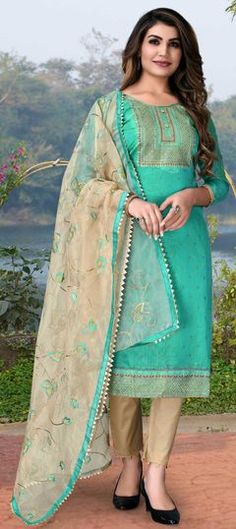 Blue color Salwar Kameez in Chanderi Silk fabric with Embroidered, Resham, Thread work Fashion Week 23, Party Wear Salwar Kameez, Vintage Ball Gowns, Glitz And Glam, Thread Work, Couture Collection, Salwar Kameez, Formal Wear, New York Fashion Week