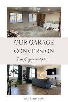 an open floor plan with the words our garage conversation