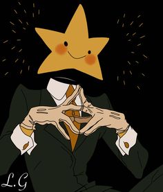 a person with a star on their head and holding his hand up to his face