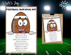 a football survival kit with an image of a cartoon character on the front and back